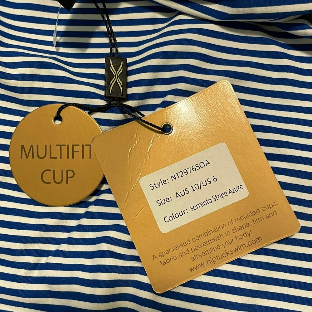 Nip Tuck One Piece Swimsuit Joanne Sorrento Stripe Azure Blue White Size 6 NWT - Picture 8 of 13